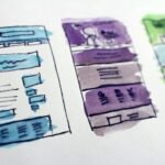 Watercolour wireframe sketches of website layouts