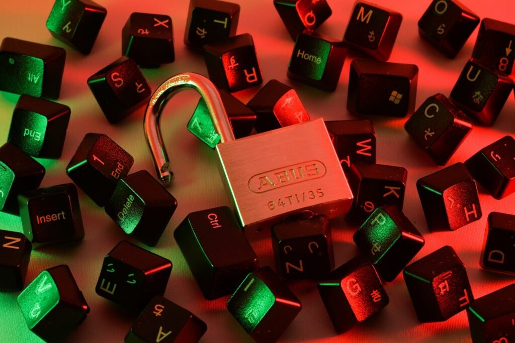 Red and black padlock, representing small-business security tooling