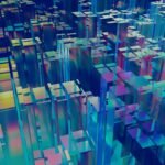 Abstract arrangement of colourful geometric objects