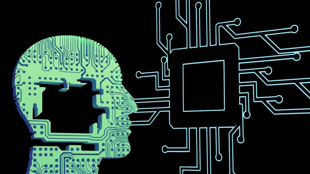 Silhouette of a head over a circuit board, representing autonomous AI agents